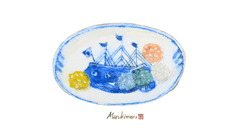 南蛮船絵柄の小皿　背景1