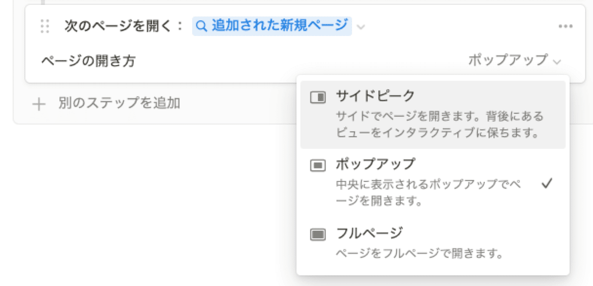 ページの開き方は3種類から選択