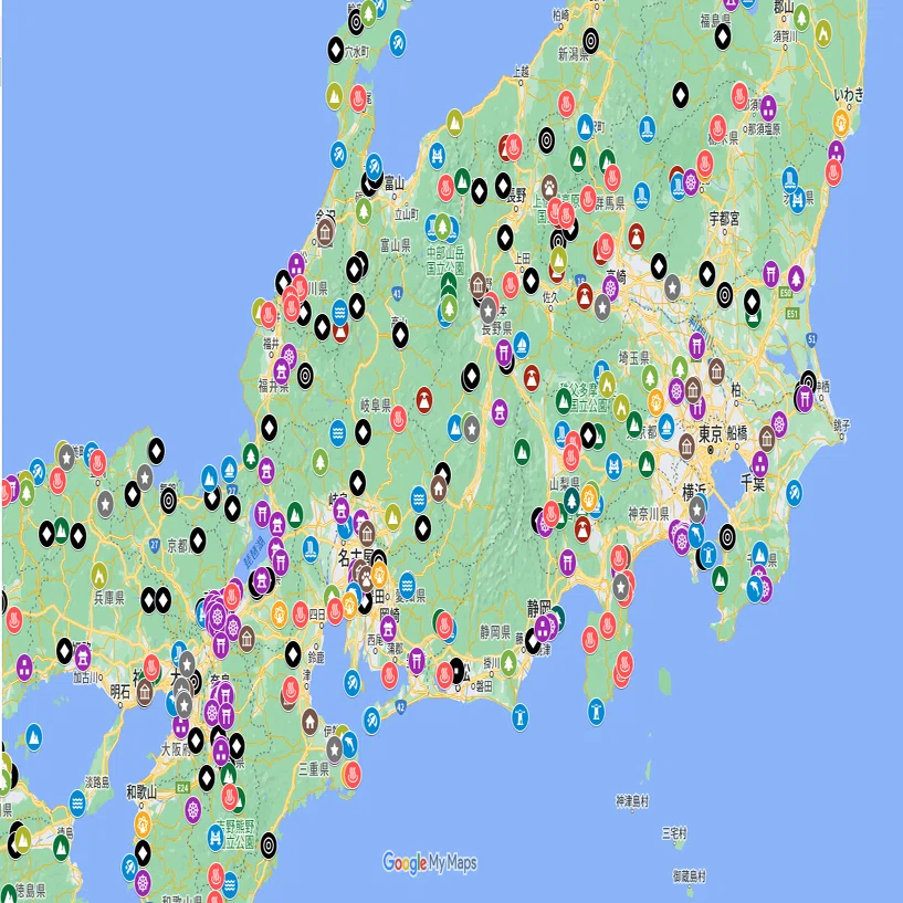 全国通訳案内士試験のために、日本の名所をまとめたGoogleマイマップを
