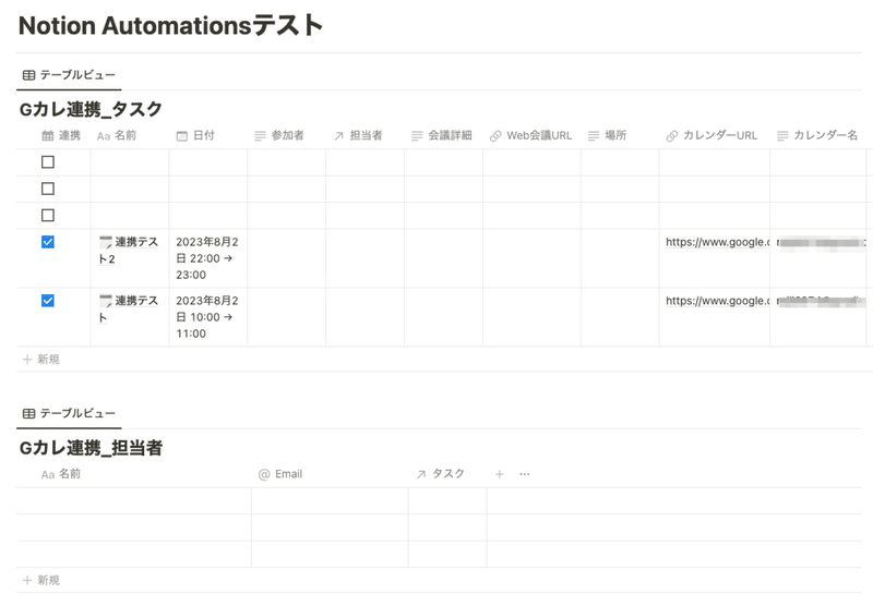 テスト実行後のデータベース