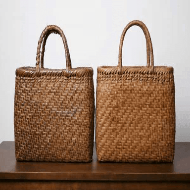 山葡萄かご（ 横長手提げ ）-2 純国産 山葡萄かごバッグ 枡網代編み 横長 定番型 : おまめ - 通販