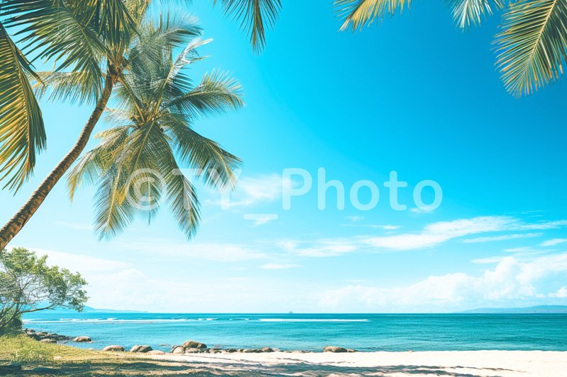 ③：ヤシの木と綺麗な海：写真ACフリー素材