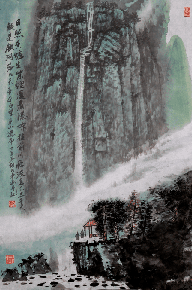 皿■飛流直下三千尺疑是銀河落九天（李白）膾皿 なます皿 6枚 山水時代物 骨董■ 心に響く漢詩】李白「望廬山瀑布」～天から落ちる三千尺の滝｜泉聲悠韻