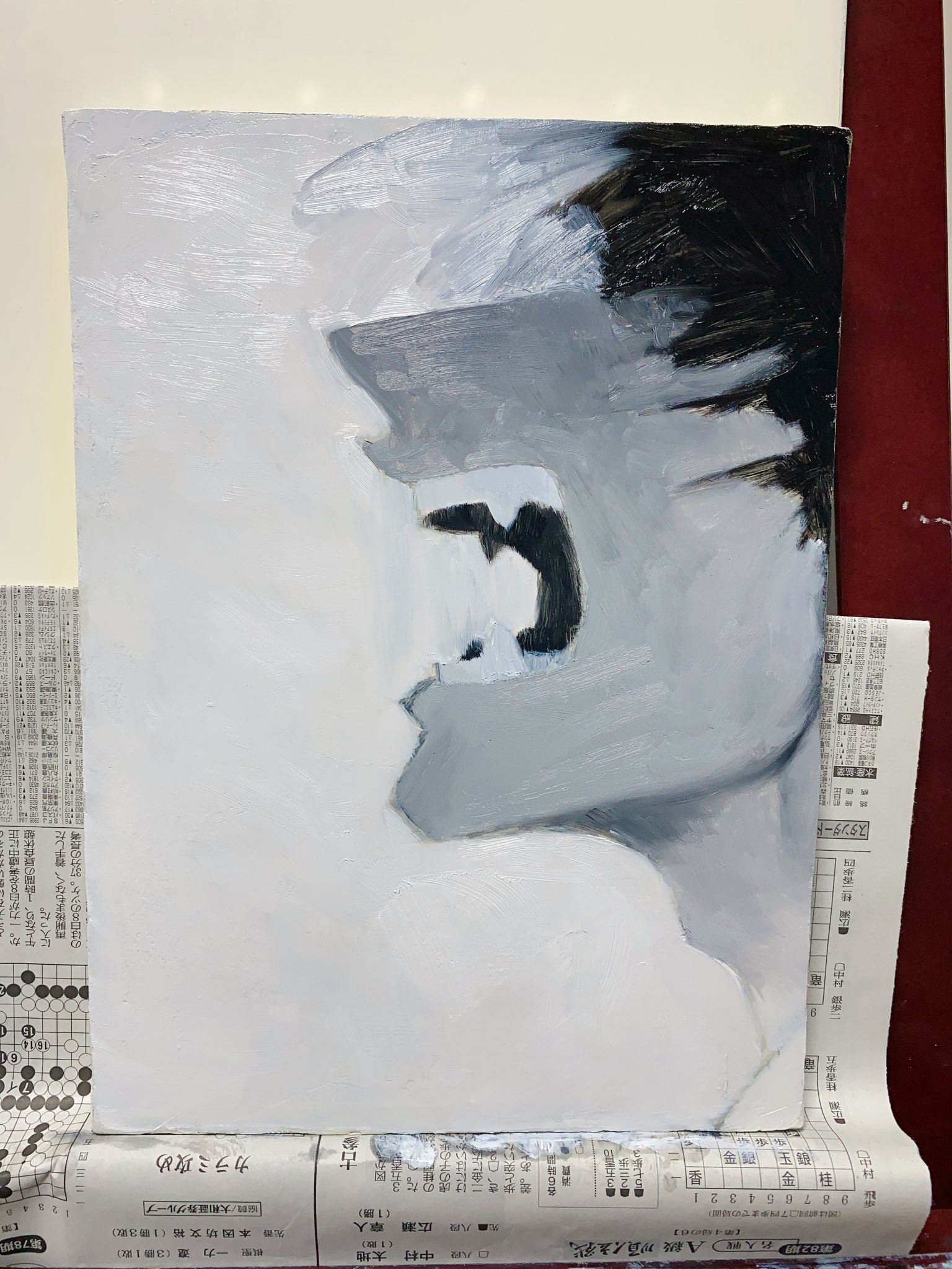 油彩画[模写] 模写】絵画 鴨居玲 油彩8号 廃兵 深い陰影の美 哀愁漂う老人像