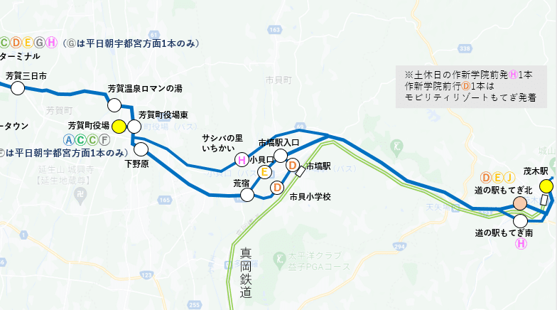 JRバス関東 芳賀 市貝 茂木 路線イメージ