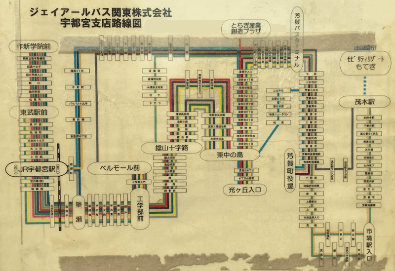 芳賀バスターミナルバス停に掲示の路線図