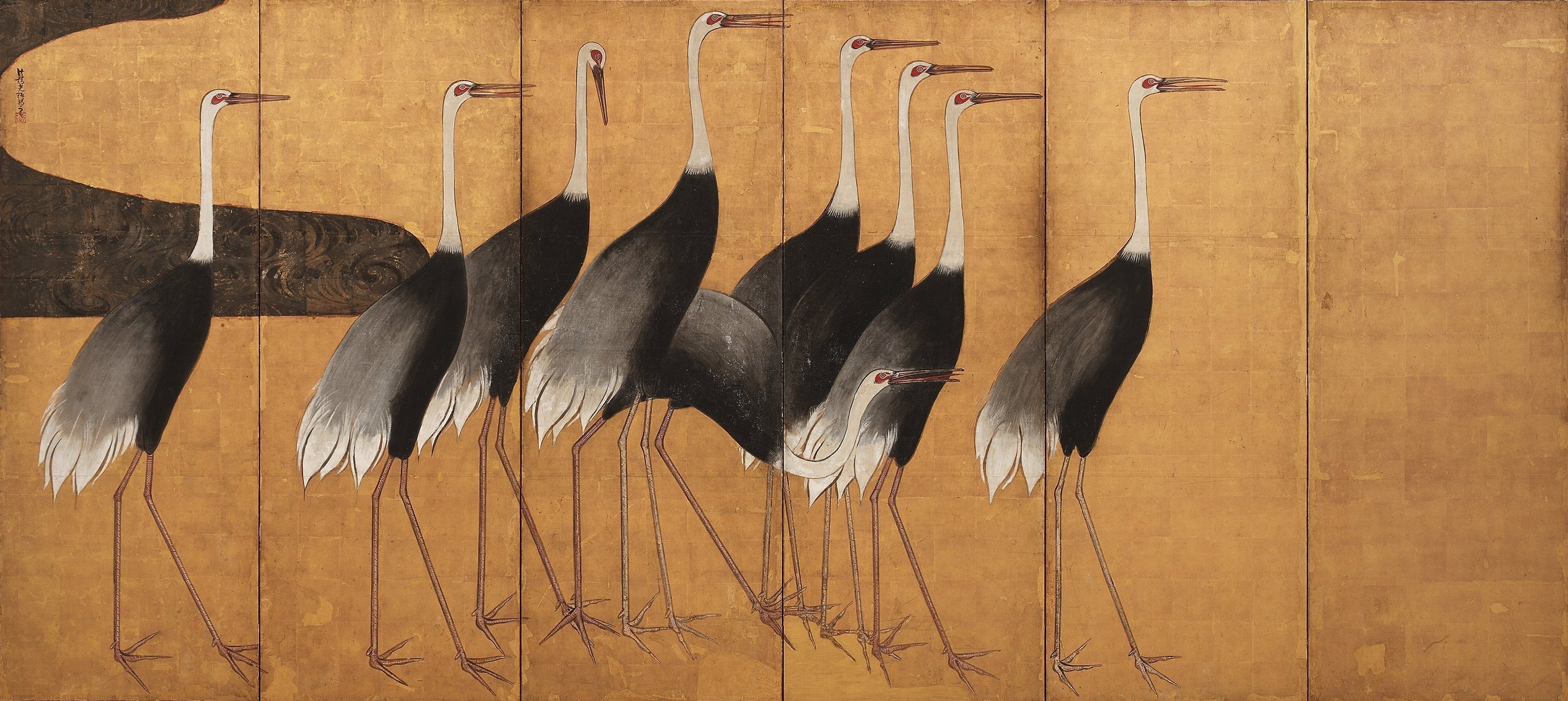 模写】尾形光琳/花鳥図/横物/掛軸/名家伝来/AC-113 模写】尾形光琳