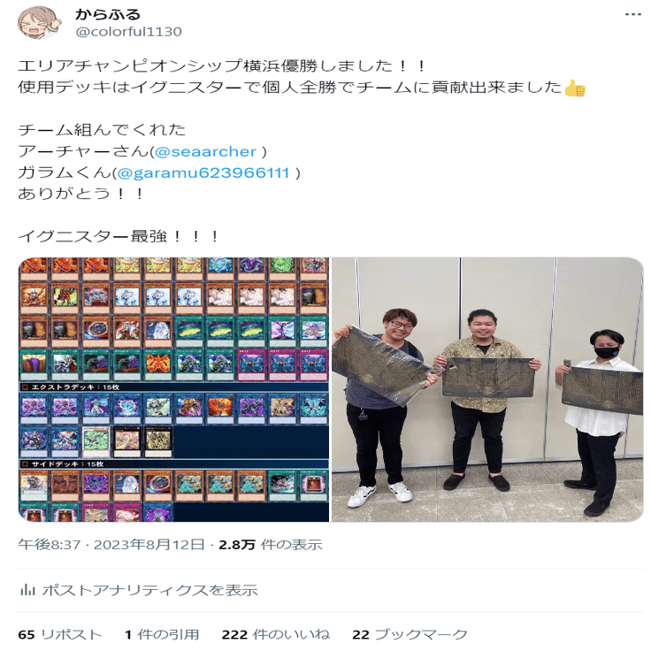 イグニスター】エリアチャンピオンシップ横浜優勝！手札誘発20枚採用で