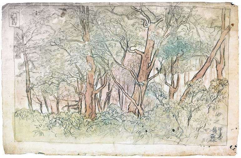 丸山晩霞。飛騨白川郷を写す・日本画。額も品の良い額です。 丸山晩霞_飛騨の旅(日本アルプス写生旅行)1898年｜kotoyo_sakiyama