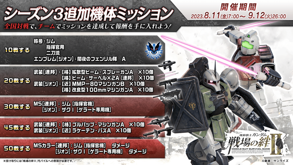 戦場の絆Ⅱ】 8.11追加機体ミッション情報｜BARAchan@ラスト