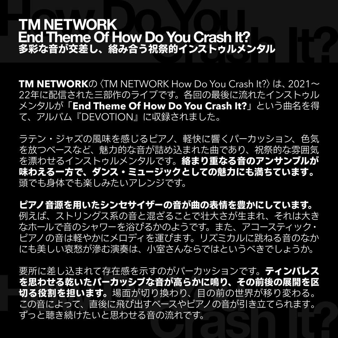 TM NETWORK「End Theme Of How Do You Crash It? Studio Mix」｜fujiokashinya
