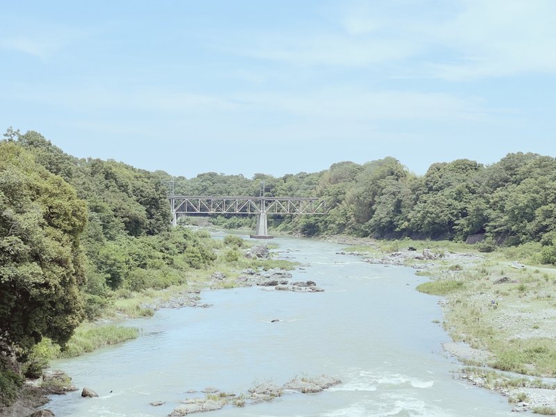 荒川と東上線の陸橋の写真