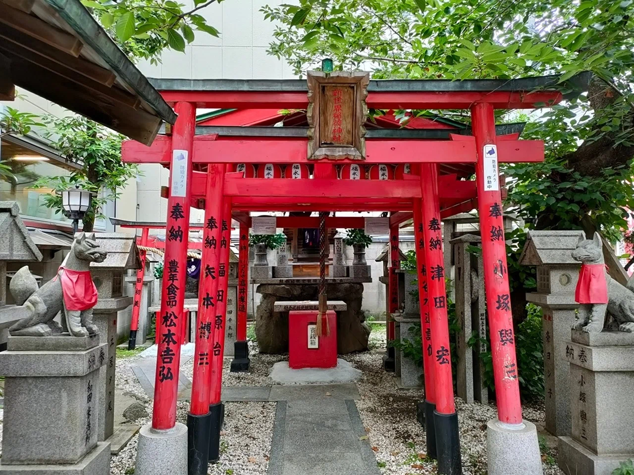 大阪市の神社と狛犬 ⑮浪速区 ⑤新世界稲荷神社～通天閣を見上げる狐像