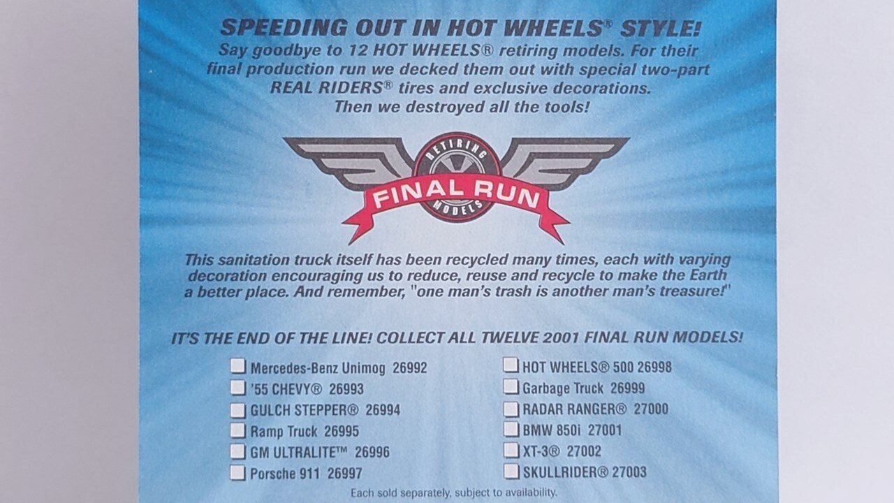 レビュー：ホットウィール Garbage Truck(2001年Final Run)｜痣身ユフィ