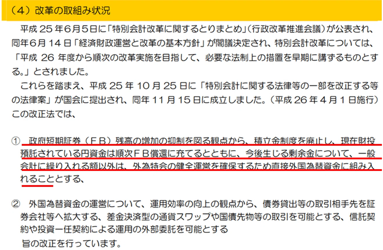 外為特会の基礎⑬：積立金制度廃止とFBの償還（外為特会改革について