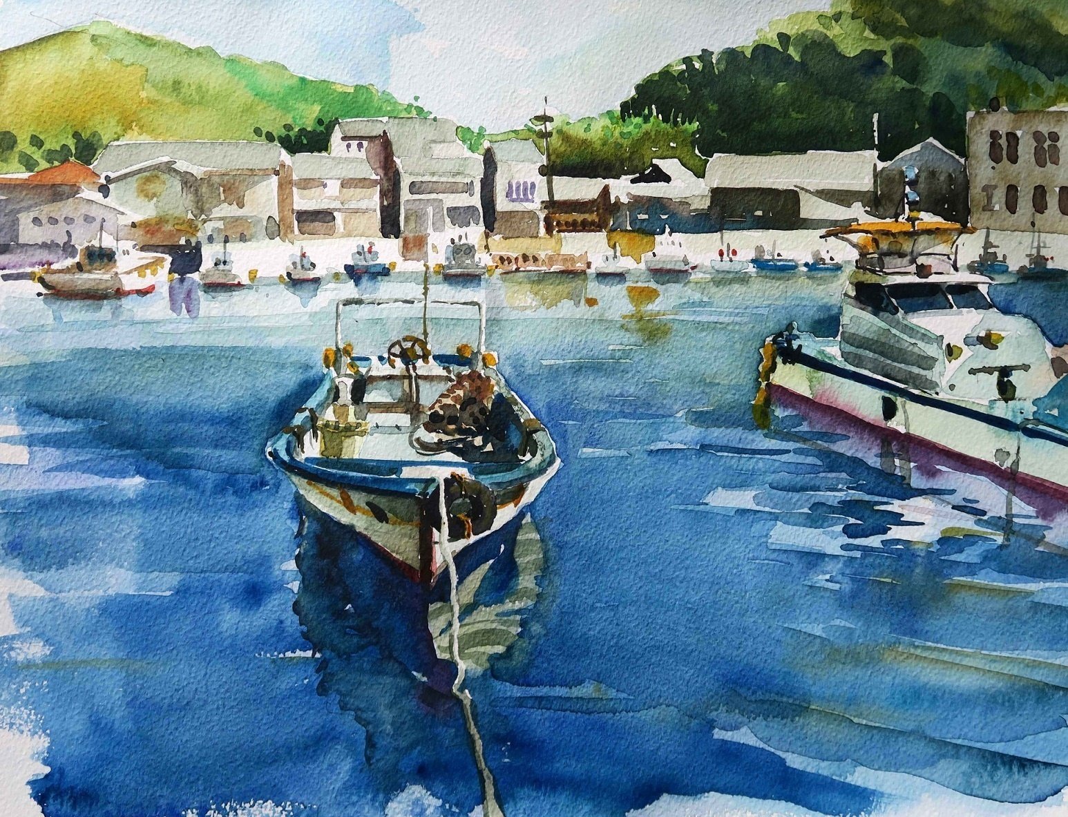 宿場町「室津」の小さなドック／海辺の水彩画｜海の音 - umi no oto