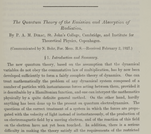 ポール・ディラックの原論文を読んでみよう（1927年：光と電子の