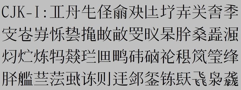 花園明朝の後継的なフォントであるJigmoシリーズはユニコードの領域ごとに3種類のフォントに分割されています。Jigmo2では令和5年9/12に更新されたユニコード15.1のCJK漢字拡張-Iの漢字が含まれています。画像はその一部です。