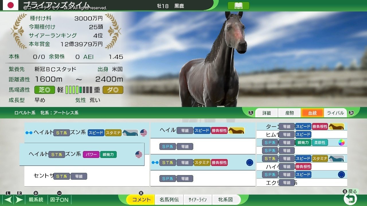 Winning Post 10 ブライアンズタイム 系統確立｜アリゼオ