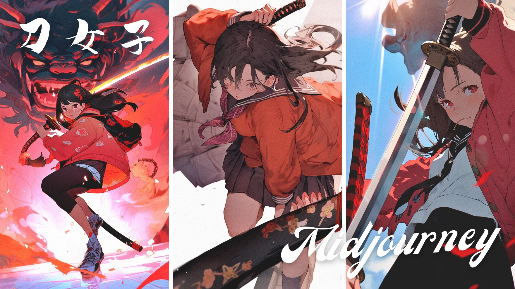 刀女子」のイラストを生成するためのプロンプト【Midjourney（ミッド