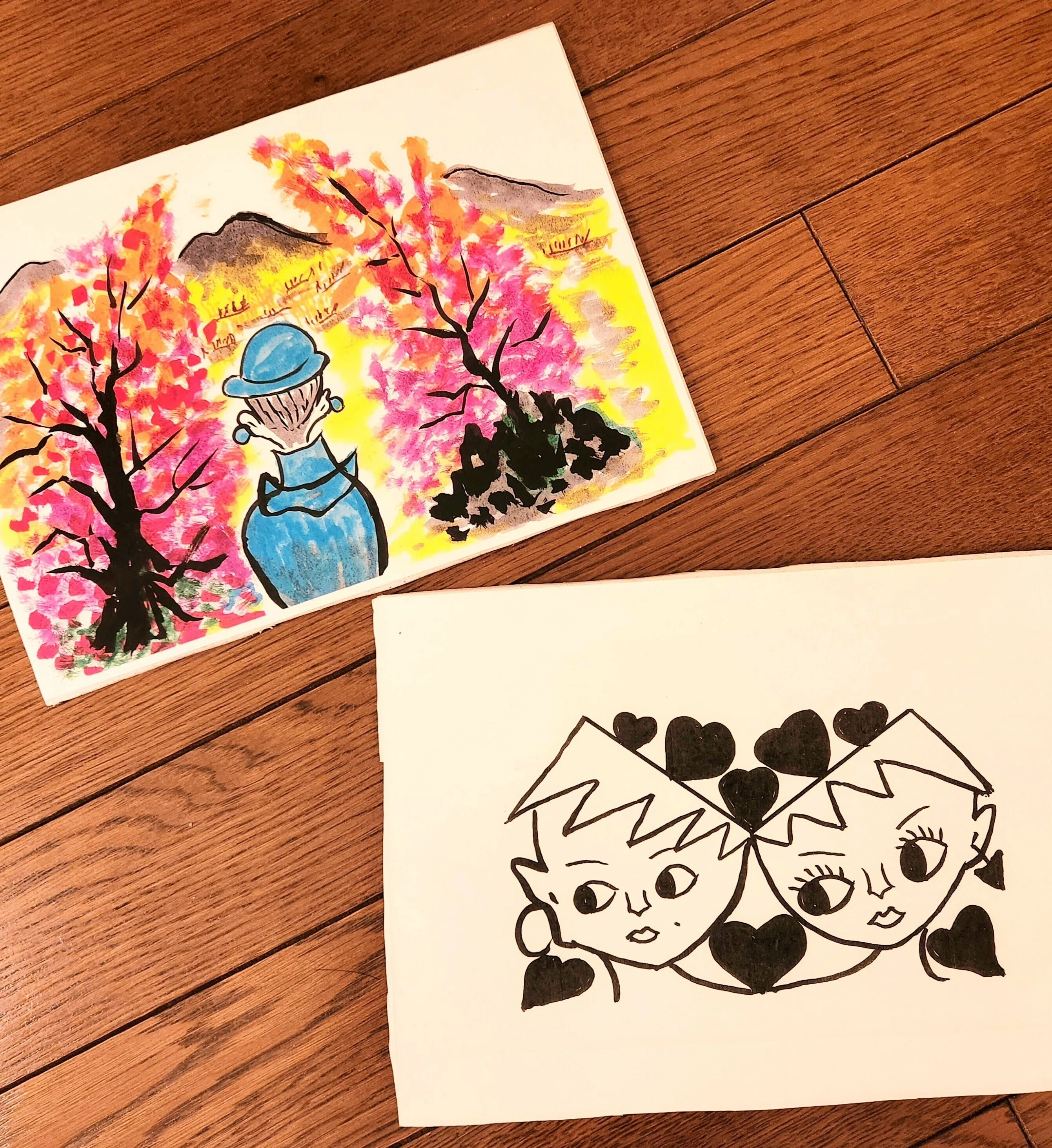 さんりようこ　直筆イラスト色紙　B型H系 山田 ばあばを笑顔に💛個展までの道のり｜山田幸子フリーアナウンサー