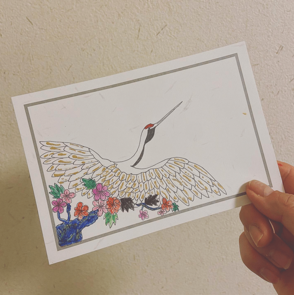 ペン×色鉛筆×ポスターカラーペン画🇯🇵鶴🇺🇸Crane🇫🇷Grue