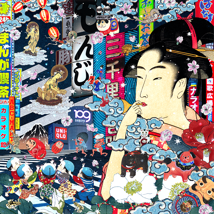 渋谷」のコラージュ作品を制作する｜camouCollage