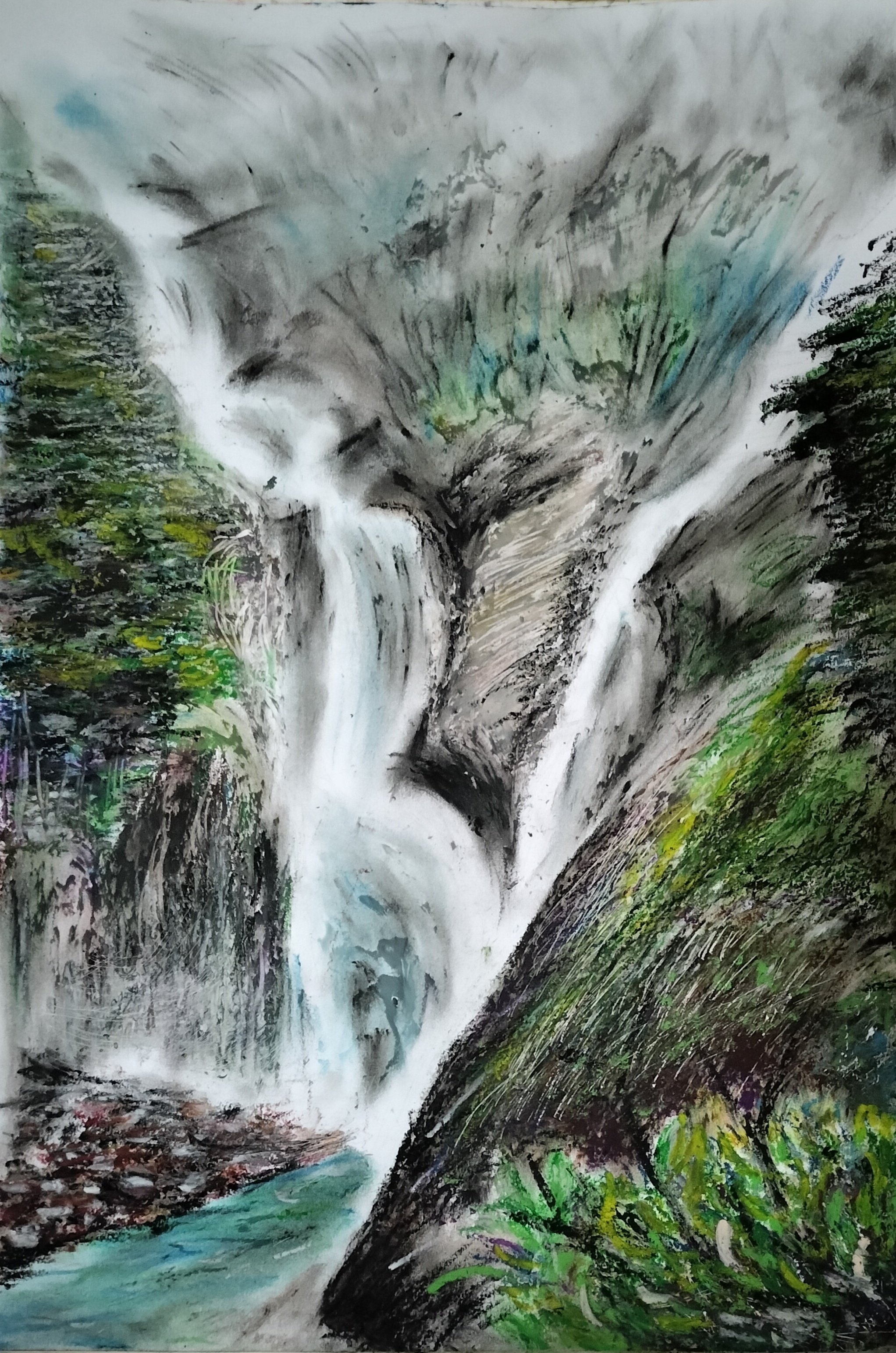 日本一長い滝と幻の滝の絵を自宅で描く｜なもたび（名も無き旅人）