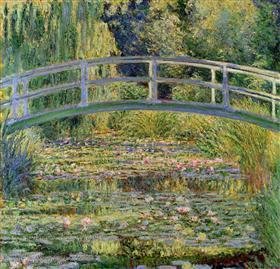 今日のアート占い 「ストレスが溜まり気味。植物と水が癒しに。自然の中で癒されエネルギーチャージしておきましょう。」  「日本風の橋」の連作の一つ。 モネの後半生をかけて取り組んだ『睡蓮』の連作。 ジヴェルニーの自邸に造成した「水の庭」の池。モチーフ探しに苦労していたモネが最後に見つけたそう。 自作の美しい庭美しいですね。