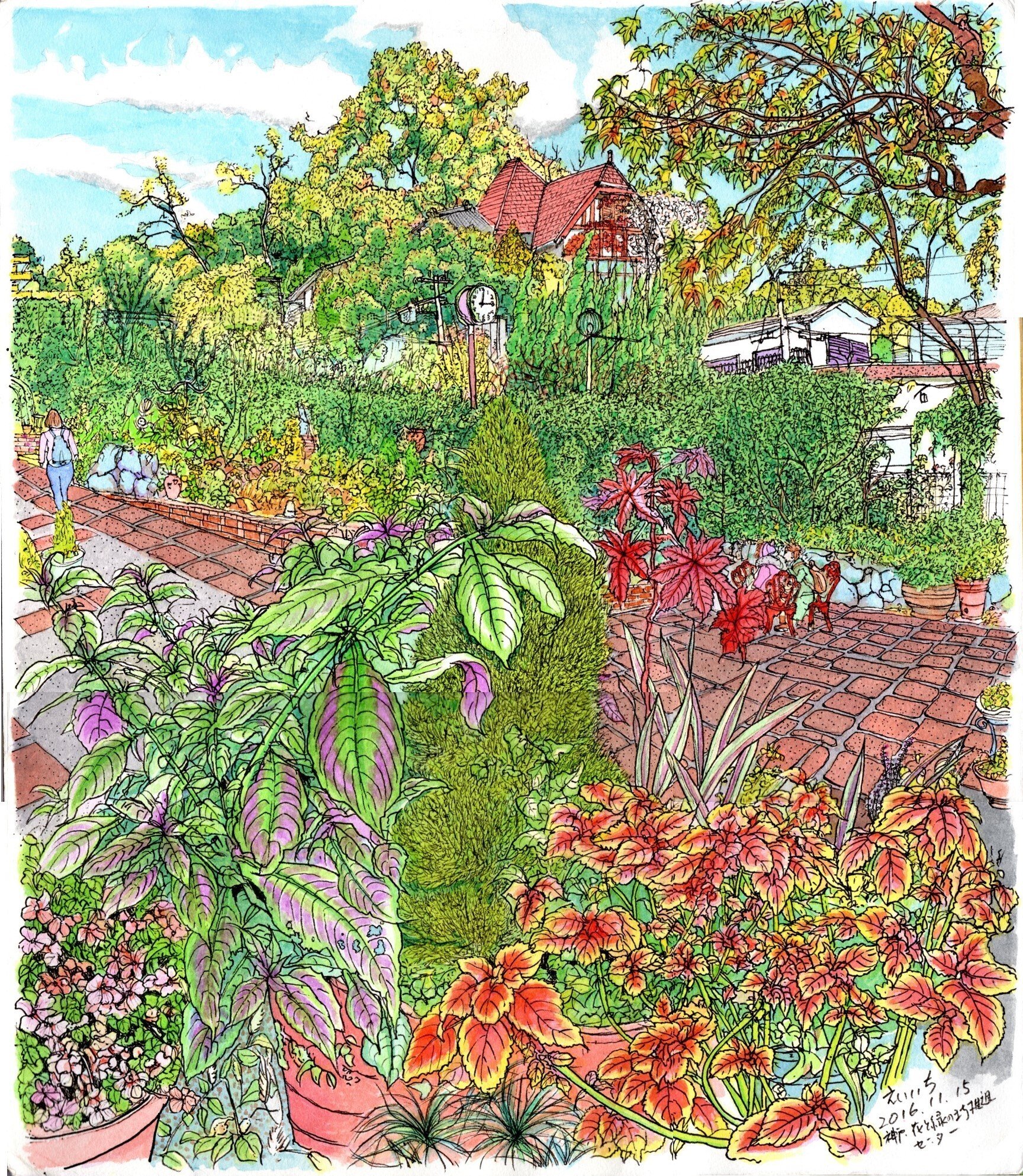 【値下げ】ベトナム製 宝石絵画 「花のある庭園」 kupukupu_1472