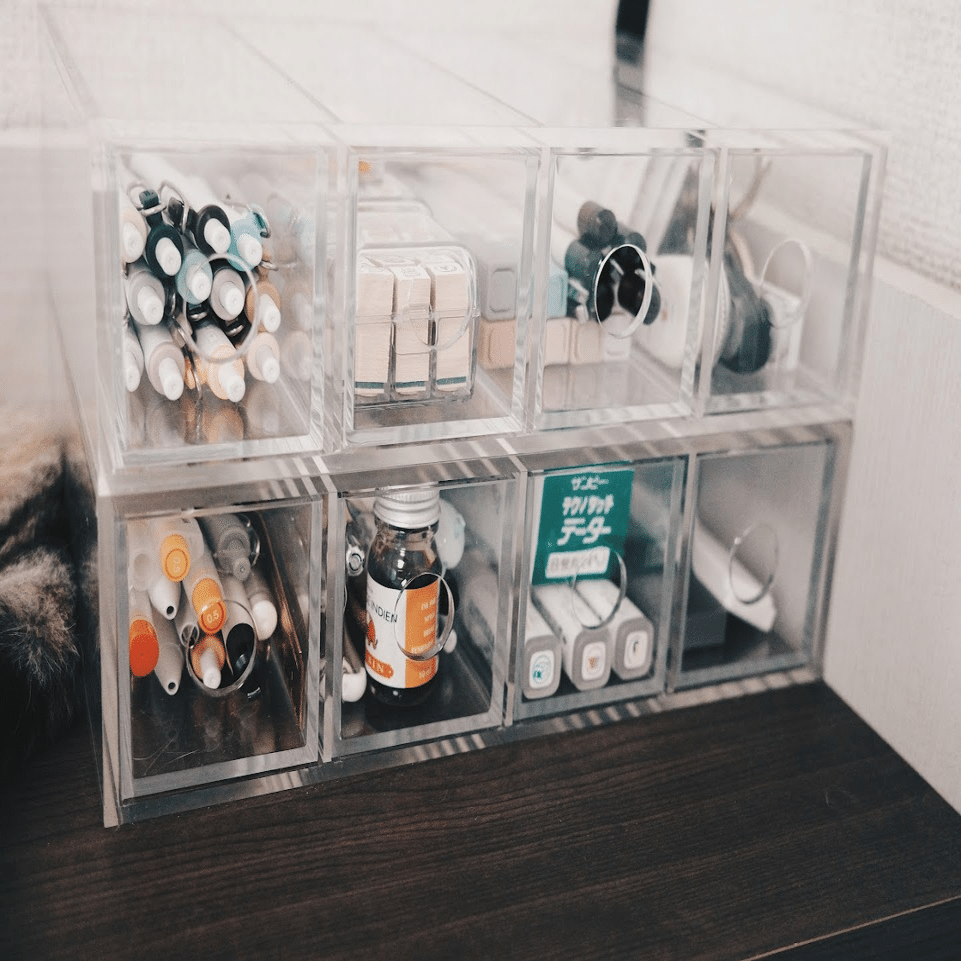 無印良品　アクリルケース収納　4台セット 無印のアクリルケース: 見せる文具収納の最適解｜わちゃ