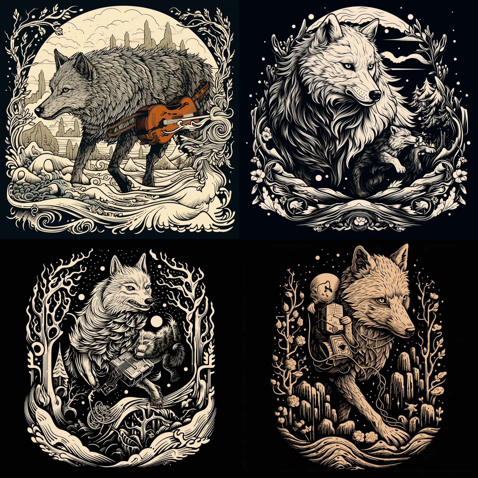 102. 銀河を見ている幻想のオオカミ ポスター A2 狼 オオカミ 宇宙 飛行士 銀河系 by Fox Republic : FOX