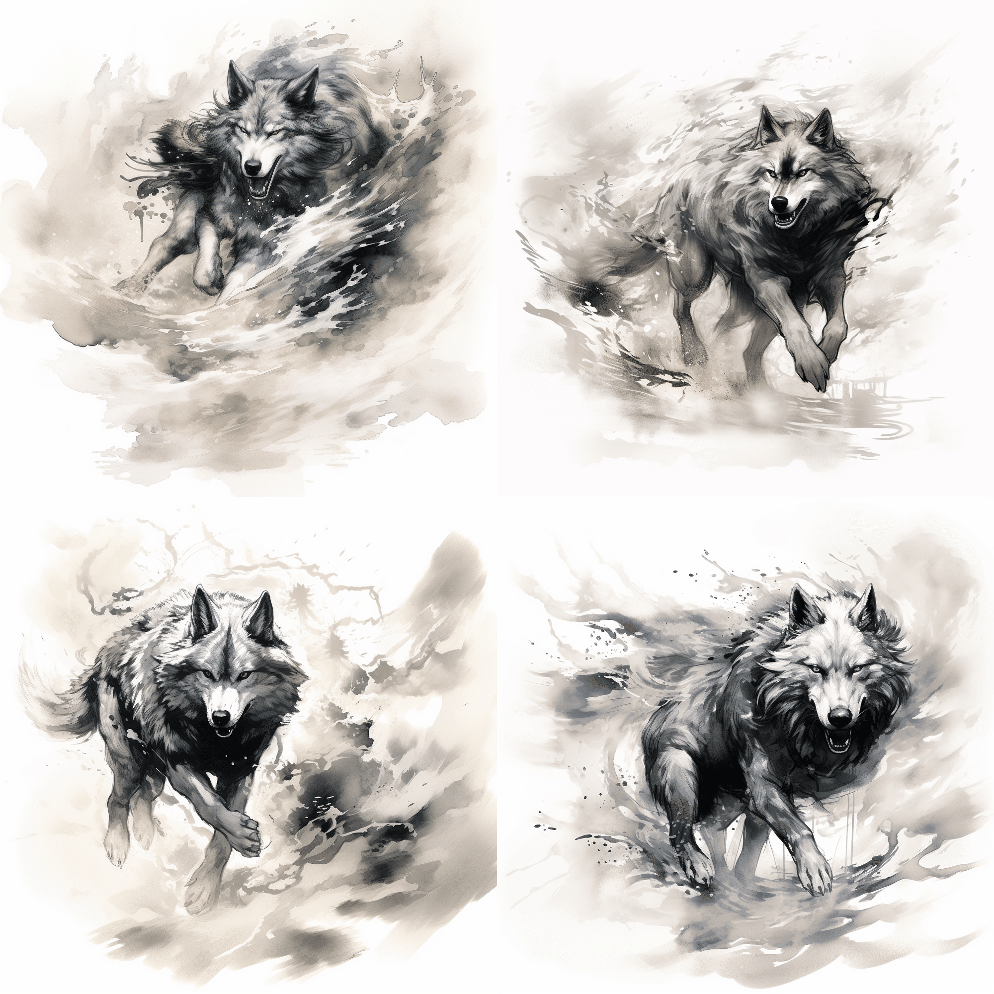 AIイラスト『白オオカミの教え』挿絵：水墨画編｜みれのスクラップ