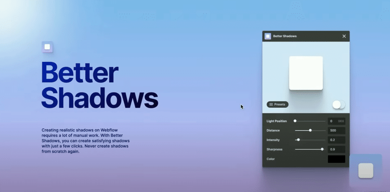 Better Shadows拡張アプリのプレビュー画面のスクリーンショット