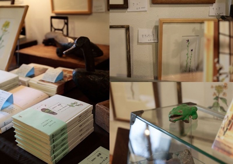小野セツロー　額縁　恵文社個展にて。備前焼と椿のスケッチ 小野セツロー 額縁 恵文社個展にて。備前焼と椿のスケッチ