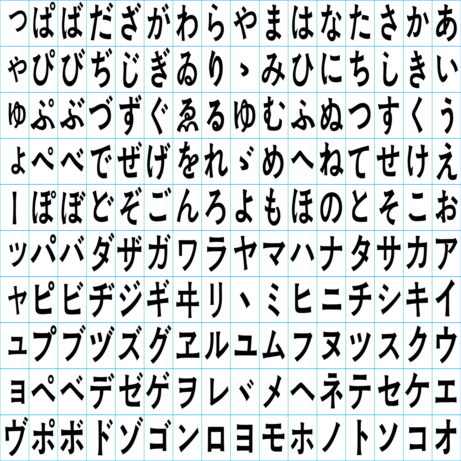 【初号】活字 ひらがな カタカナ ゴシック体 ボ」 ゴシック体 【カタカナ】 ｜ ボメイリオとMeiryoUIのレタリング
