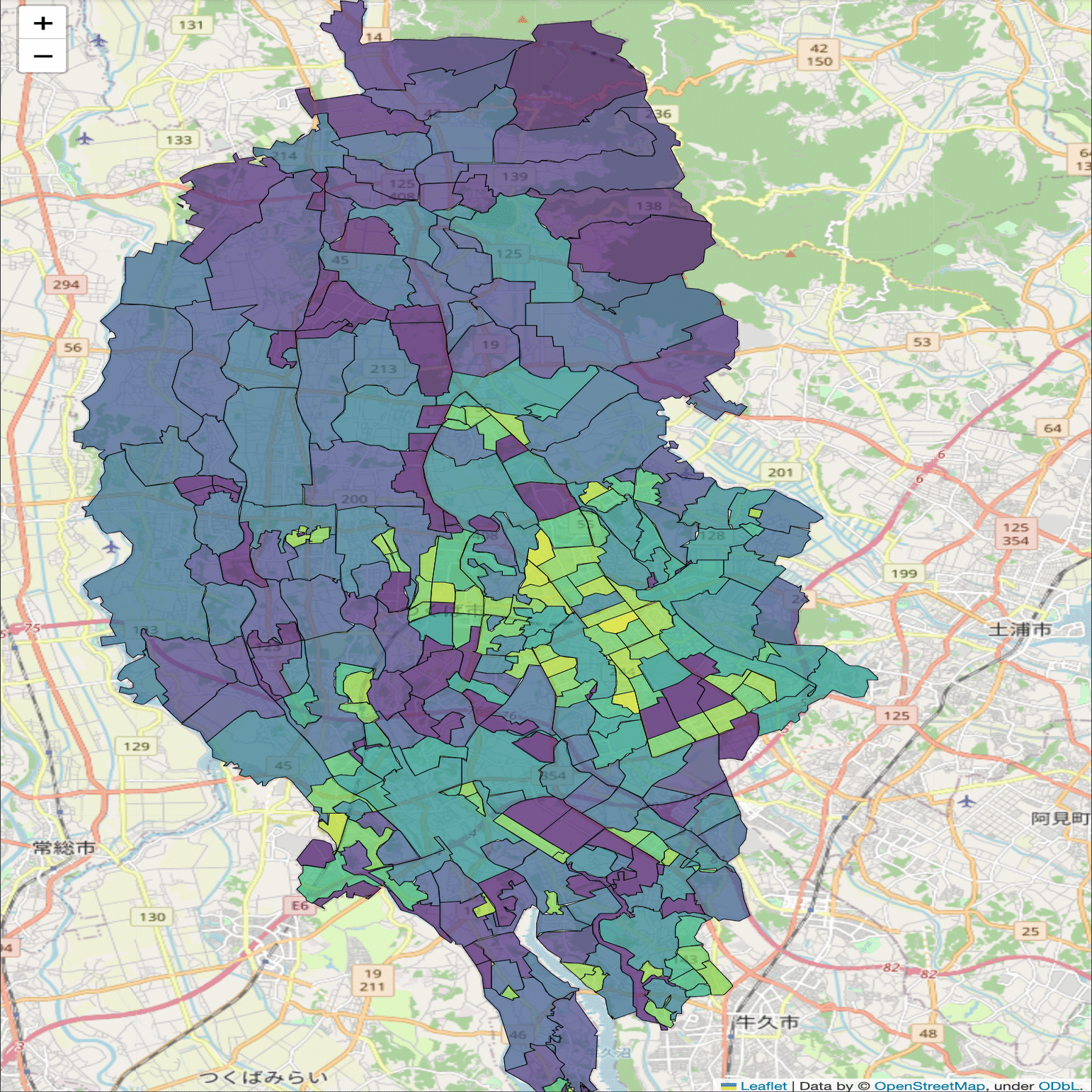 つくば市の人口密度ヒートマップを作る[Python, GeoPandas]｜野崎ゆうじ
