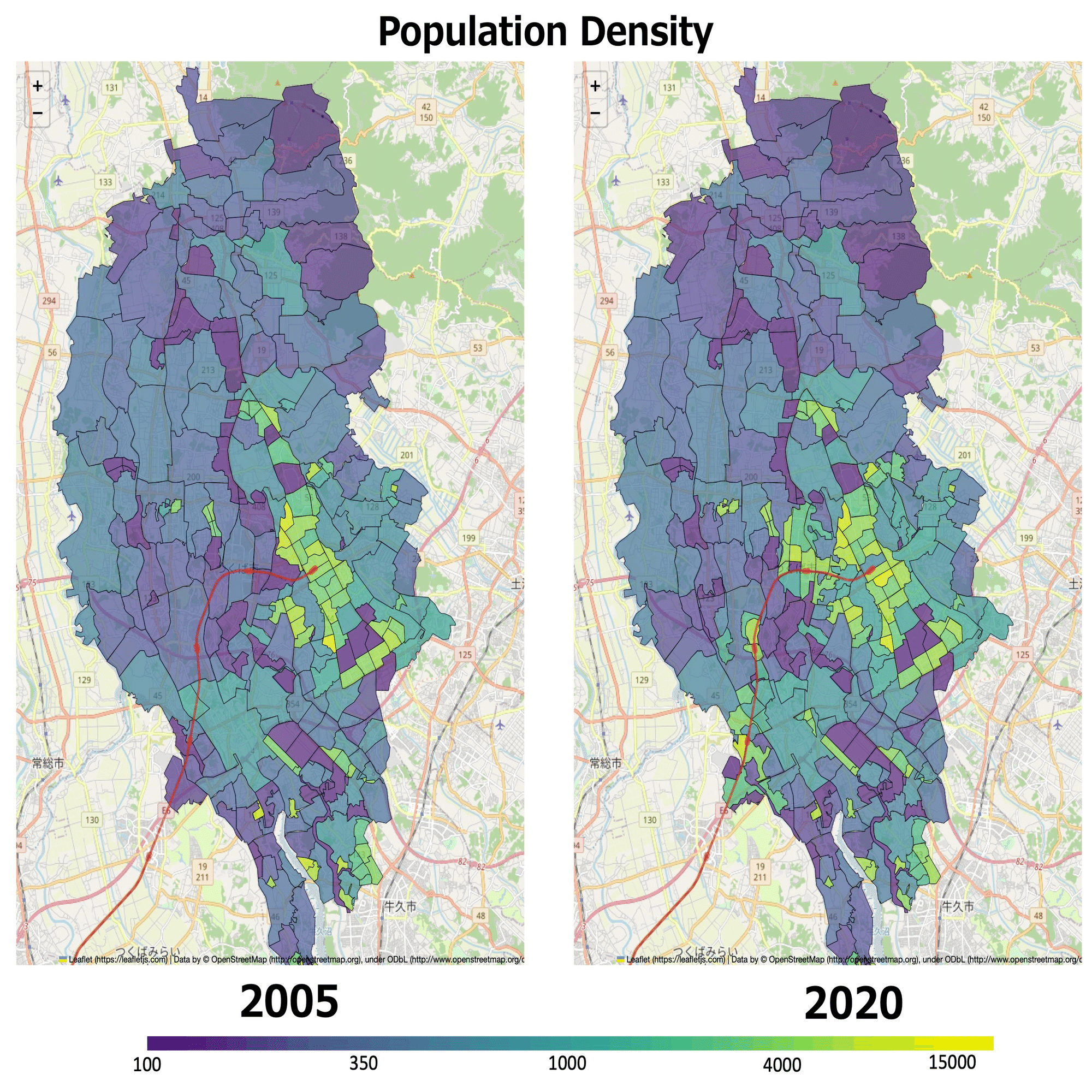 つくば市の人口密度ヒートマップを作る[Python, GeoPandas]｜野崎ゆうじ