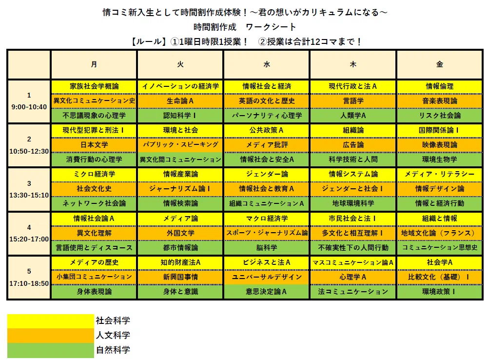 必修科目ほぼ無し？自由に学べる学部で「時間割」作成イベントを開催