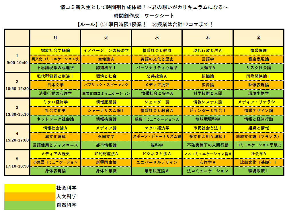 必修科目ほぼ無し？自由に学べる学部で「時間割」作成イベントを開催