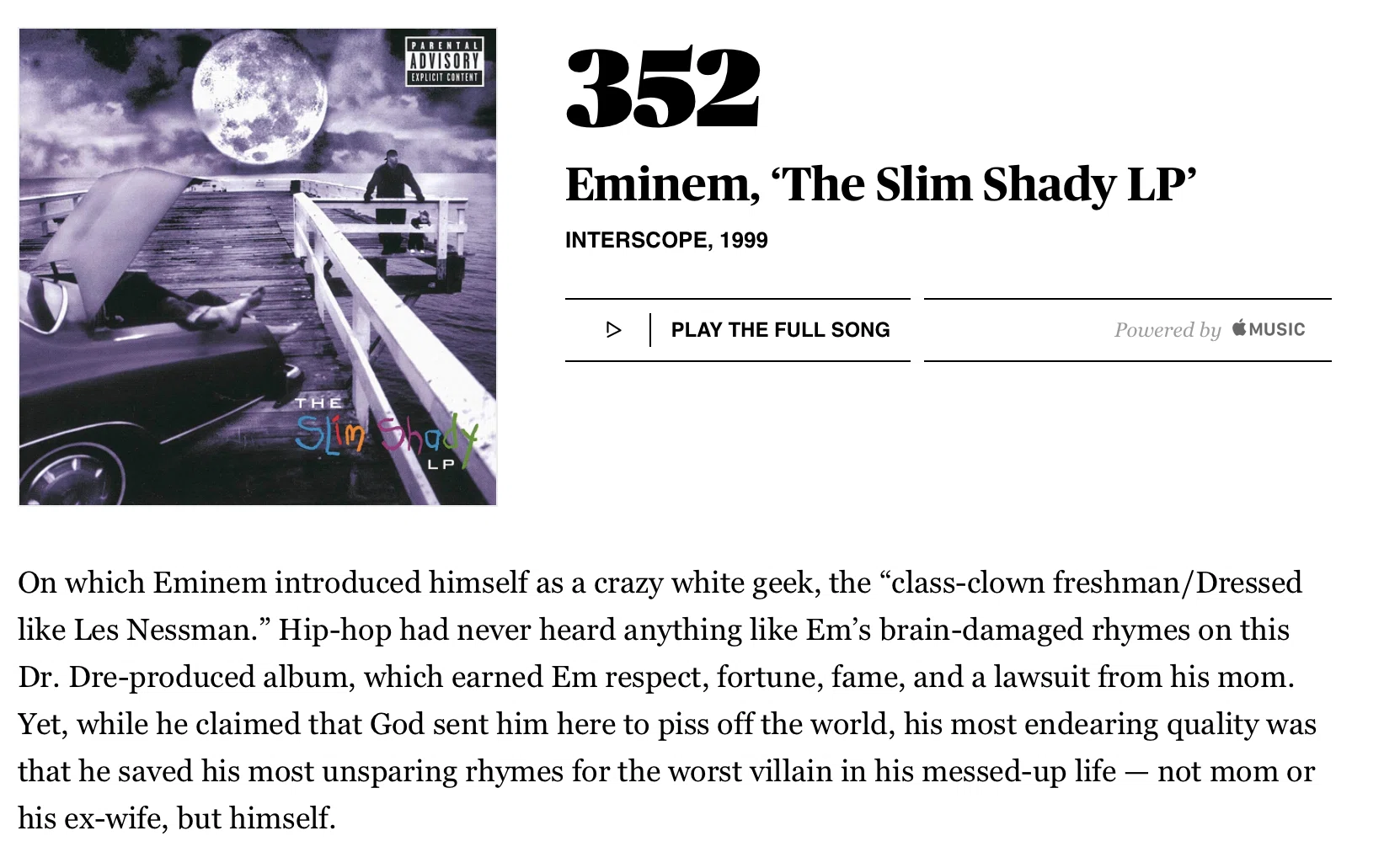 352位：エミネム『The Slim Shady LP』（1999年）｜【ローリング 