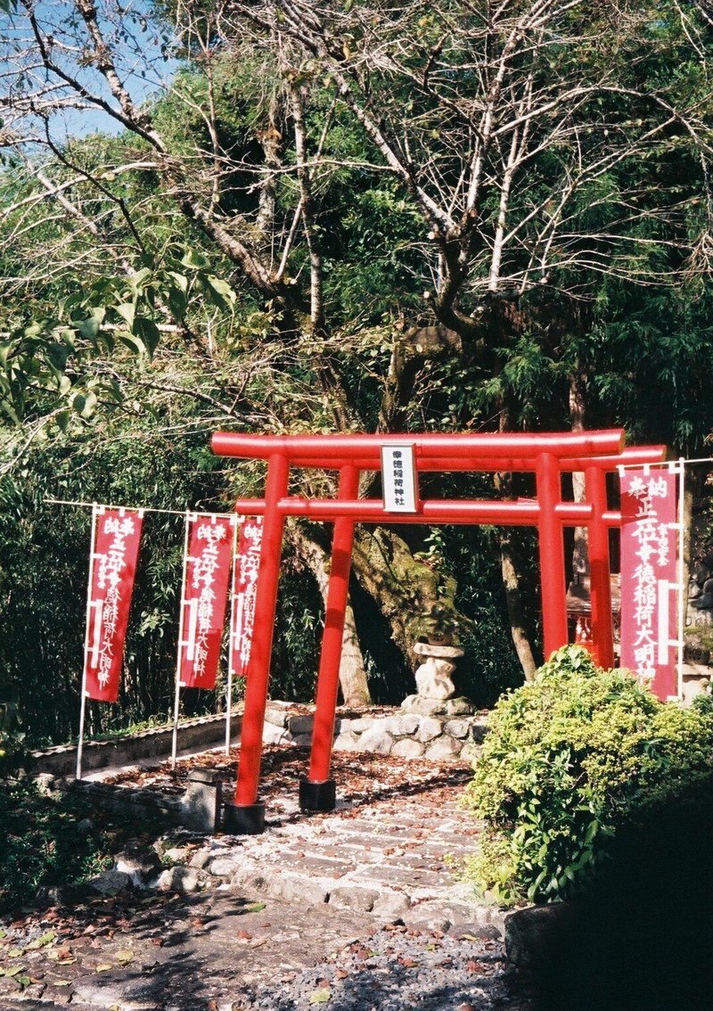 OLYMPUS Pen EE-2の撮影見本　その①　岐阜県加茂郡八百津町の小さな神社です。鳥居の赤がキレイでした。　