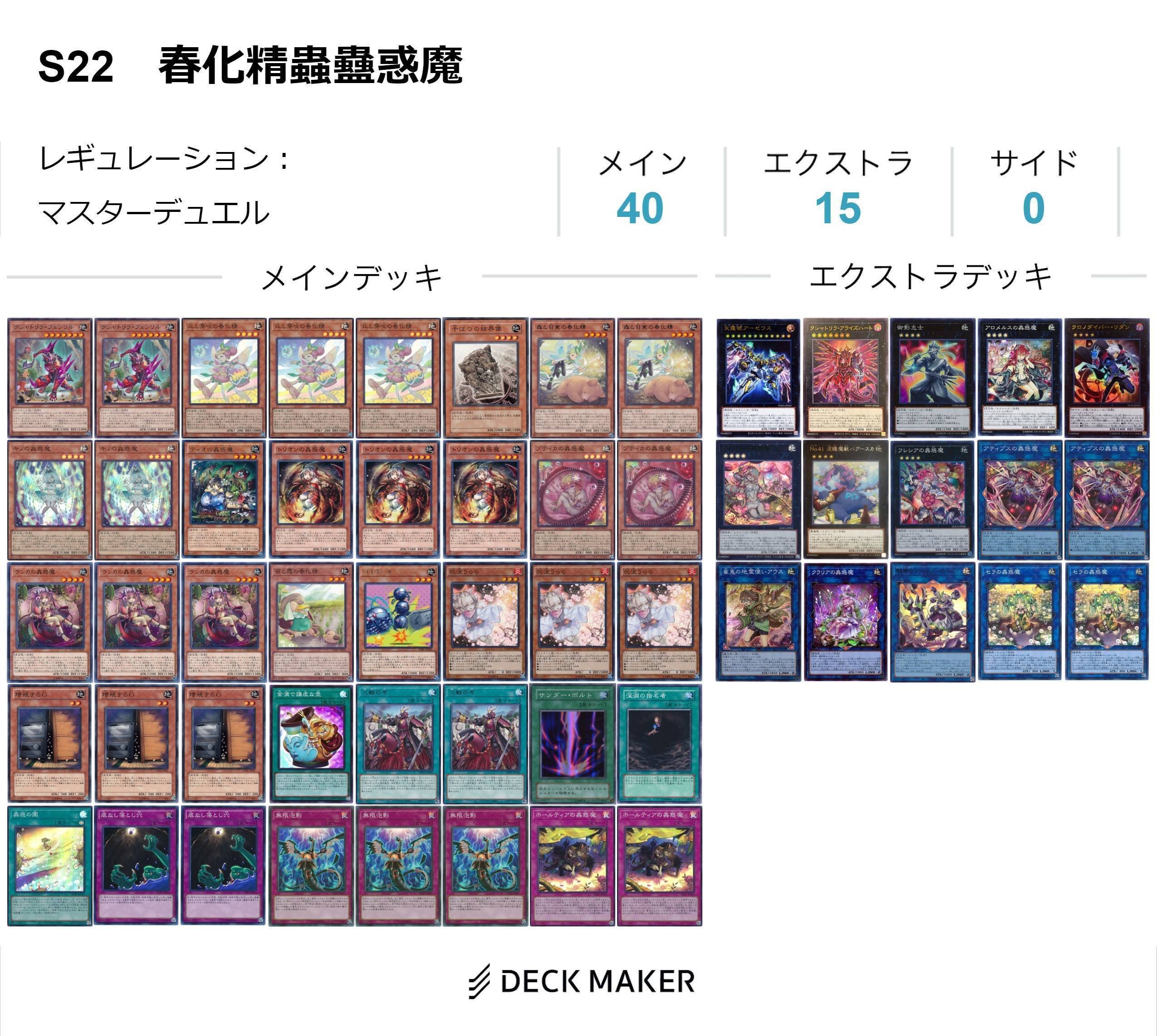MD S22 春化精蟲惑魔マスター1達成デッキレシピ+マスター帯対戦 MD S22 春化精蟲惑魔マスター1達成デッキレシピ+マスター帯対戦