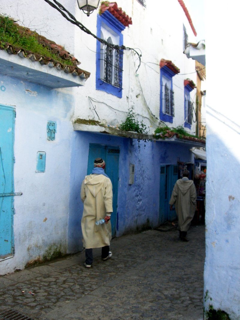 青い塗装がされた家々の様子