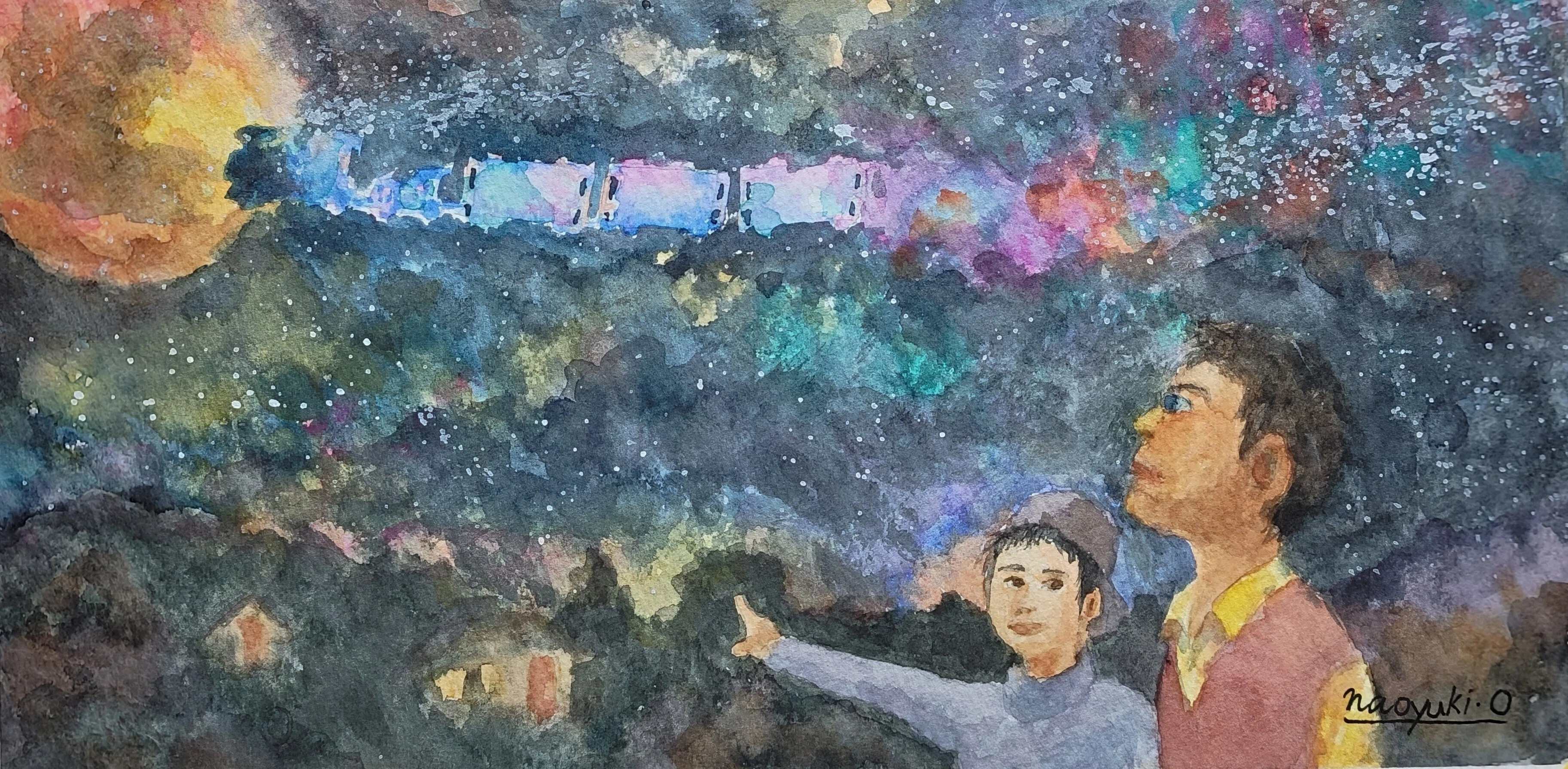 銀河鉄道の夜」（透明水彩5×30cm）｜おおもり なお【大森尚行】
