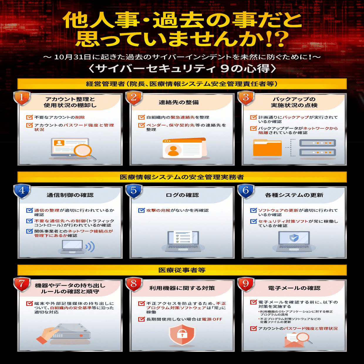 10月31日に気を付けて？ 医療機関に「サイバーセキュリティ9の