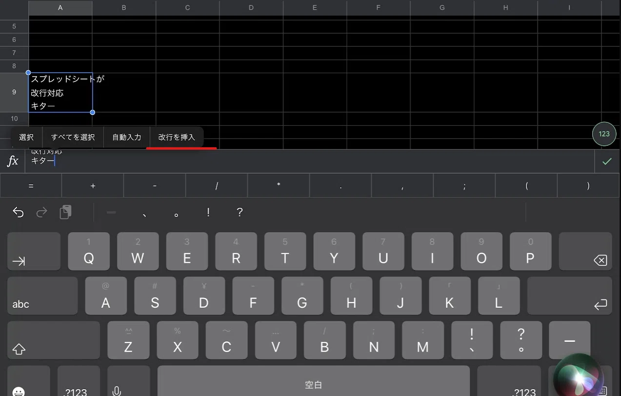 スプレッド シート 改行