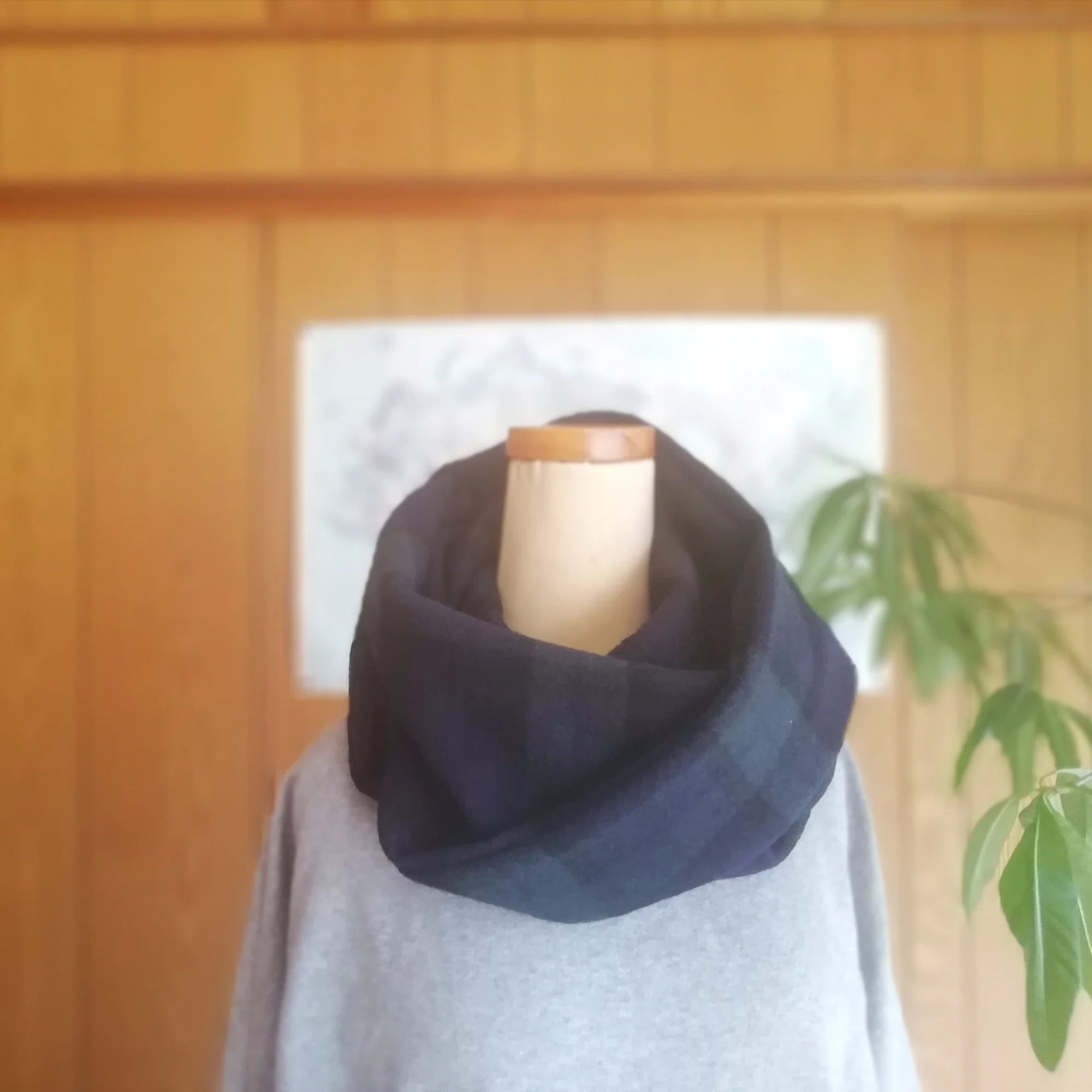 人気ブラックウォッチネックウォーマーをハンドメイド！ウールガーゼ 
