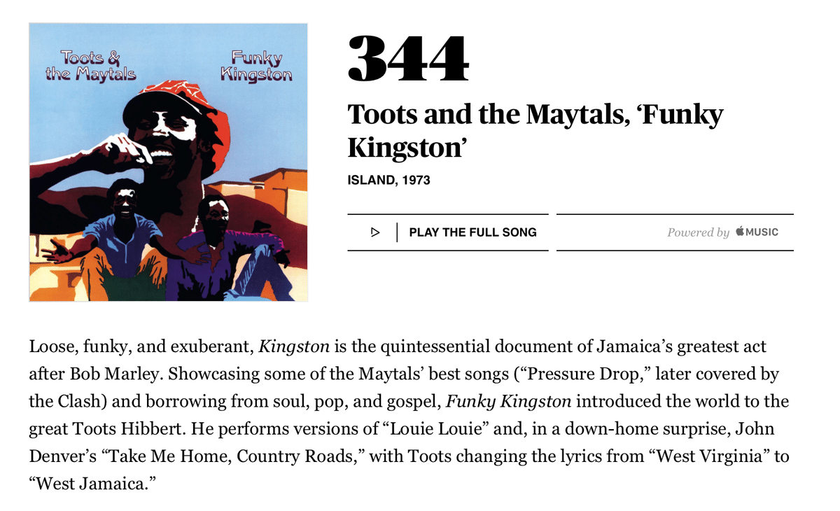 344位：トゥーツ・アンド・ザ・メイタルズ『Funky Kingston
