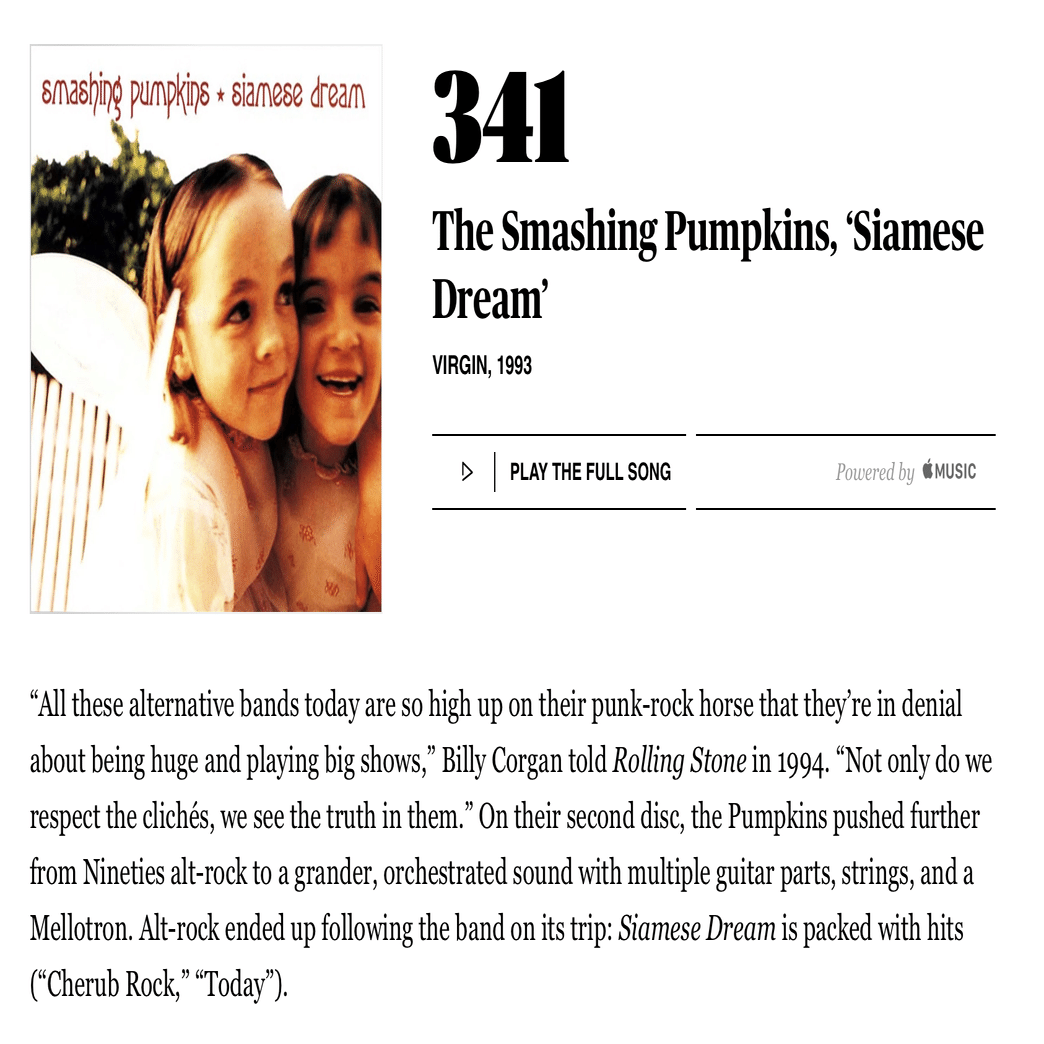 341位：スマッシング・パンプキンズ『Siamese Dream』（1993年